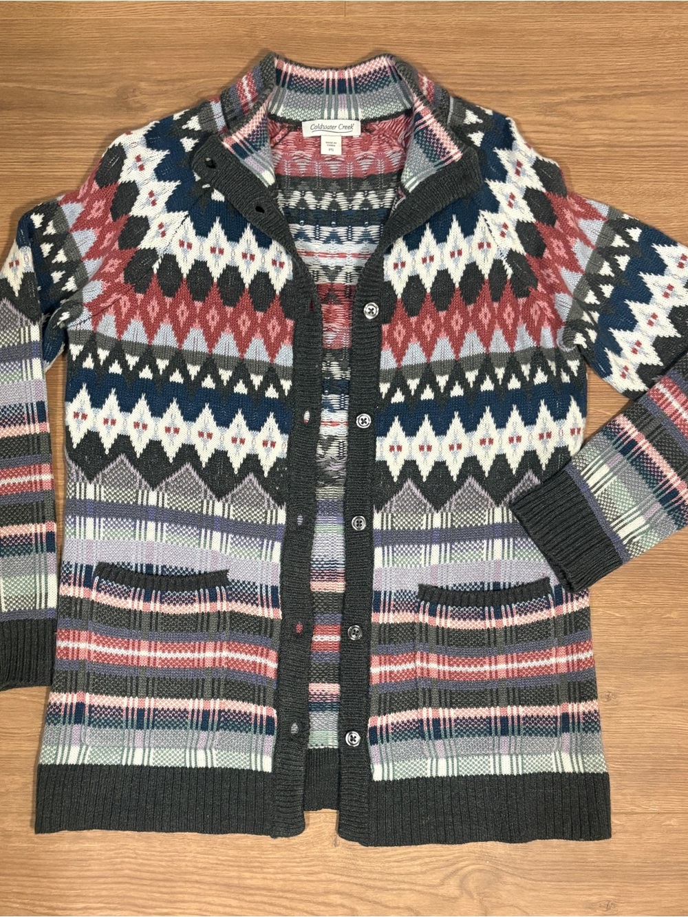 Coldwater Creek Women's Multi-Color Fair Isle Cardigan Sweater